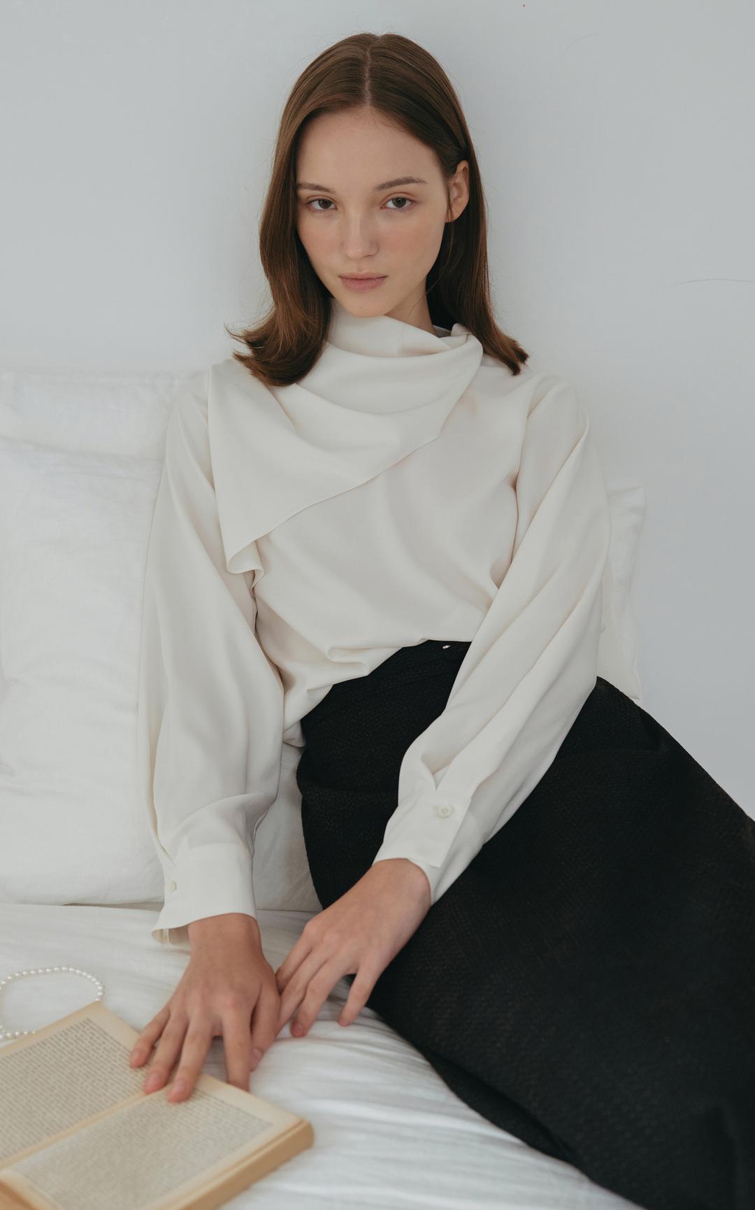 LU RUFFLE TIE BLOUSE_CREAM