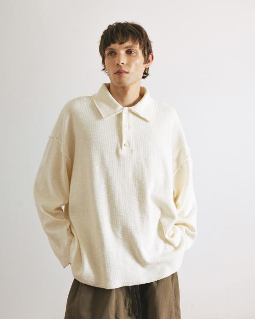 Big-Collar Waffle Pullover - Ivory