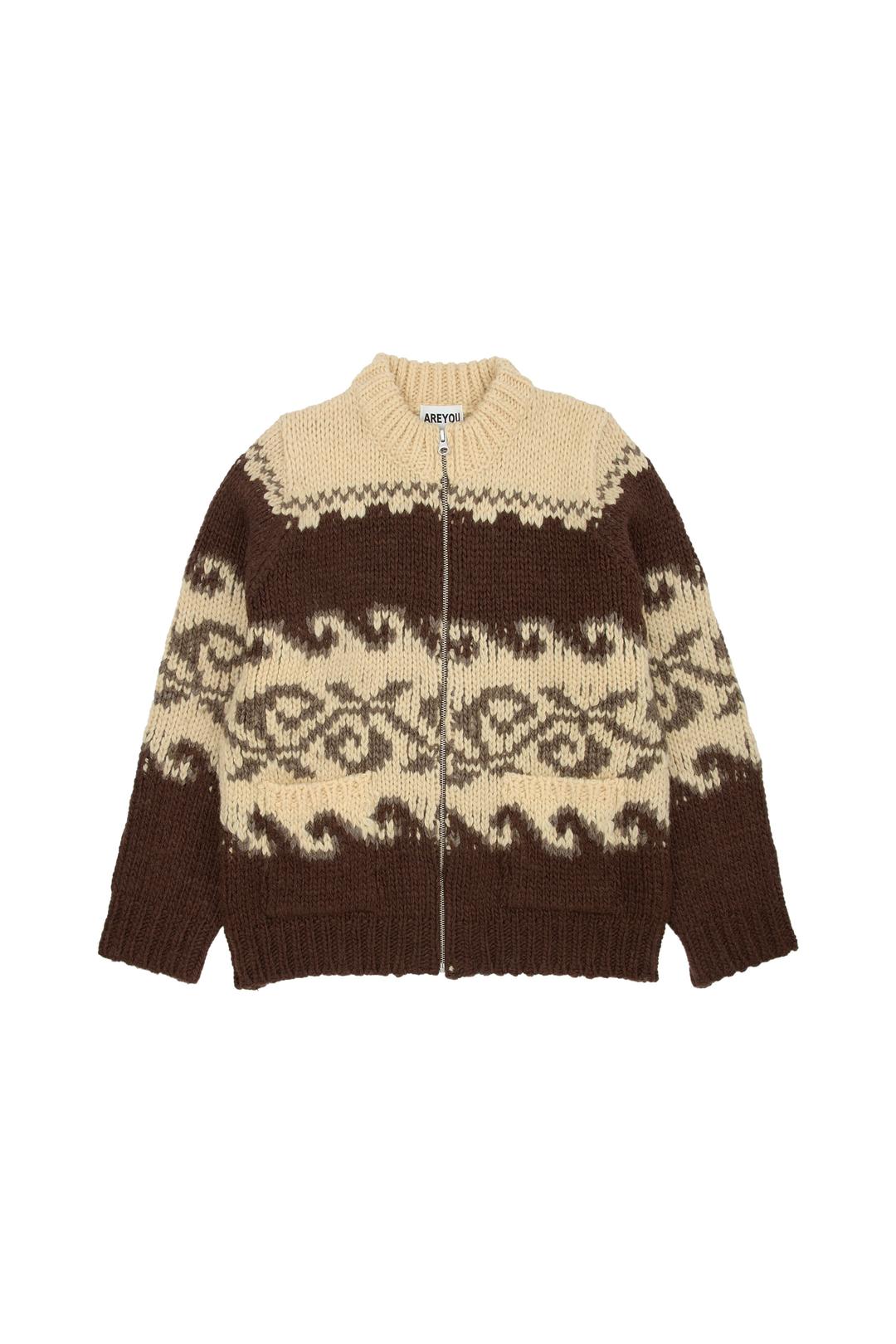 NORDIC WOOL BLEND POCKET CARDIGAN, BROWN