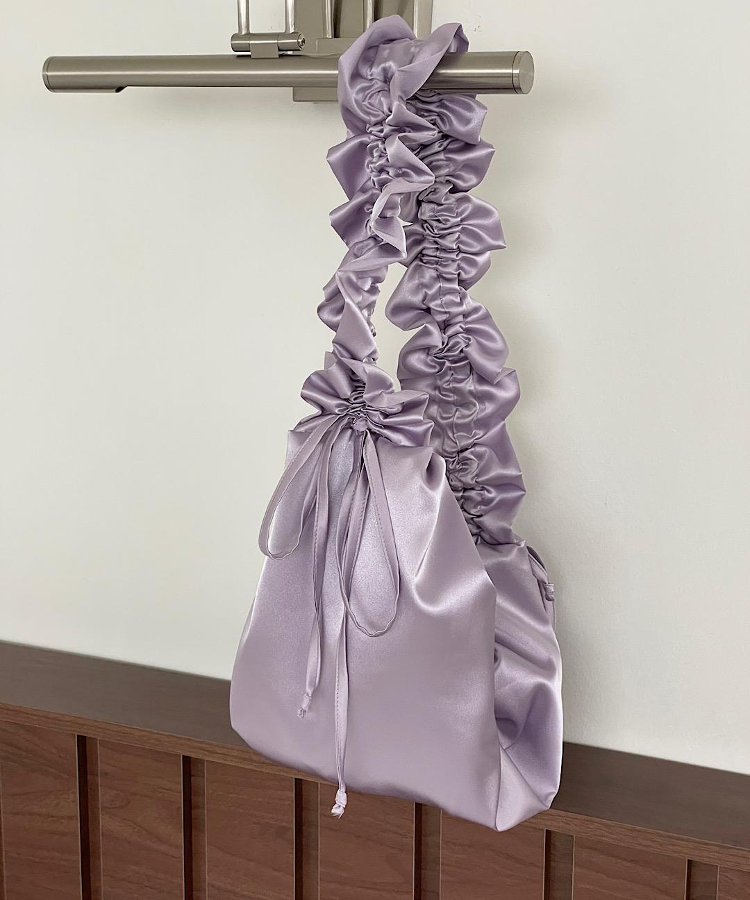 샌즈Bag 글로시 새틴 샤틴 쓰리웨이 셔링 리본 프릴 스트링 크로스 토트 숄더 미니 백 가방(4col)