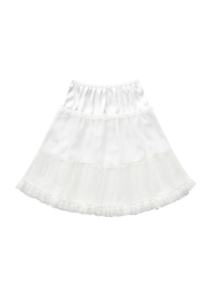 LACE TRIMMED THREE TIER SKIRT OFF WHITE