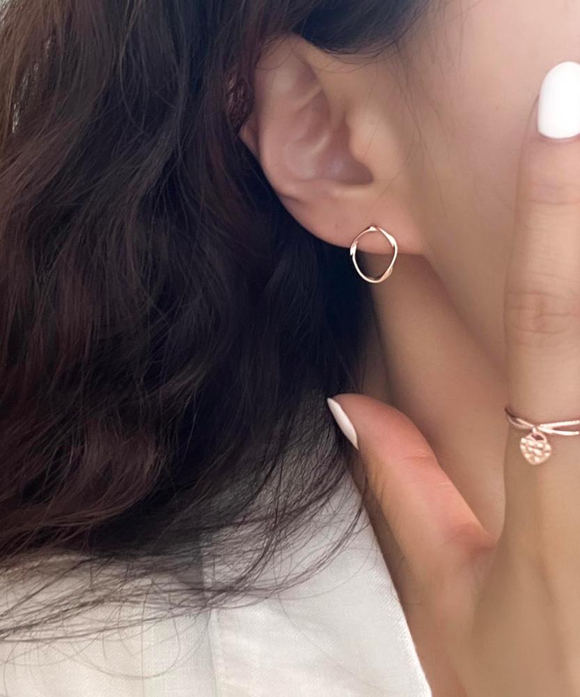 실버925 러프 써클 라인 텍스쳐 귀걸이 (실버 로즈골드)