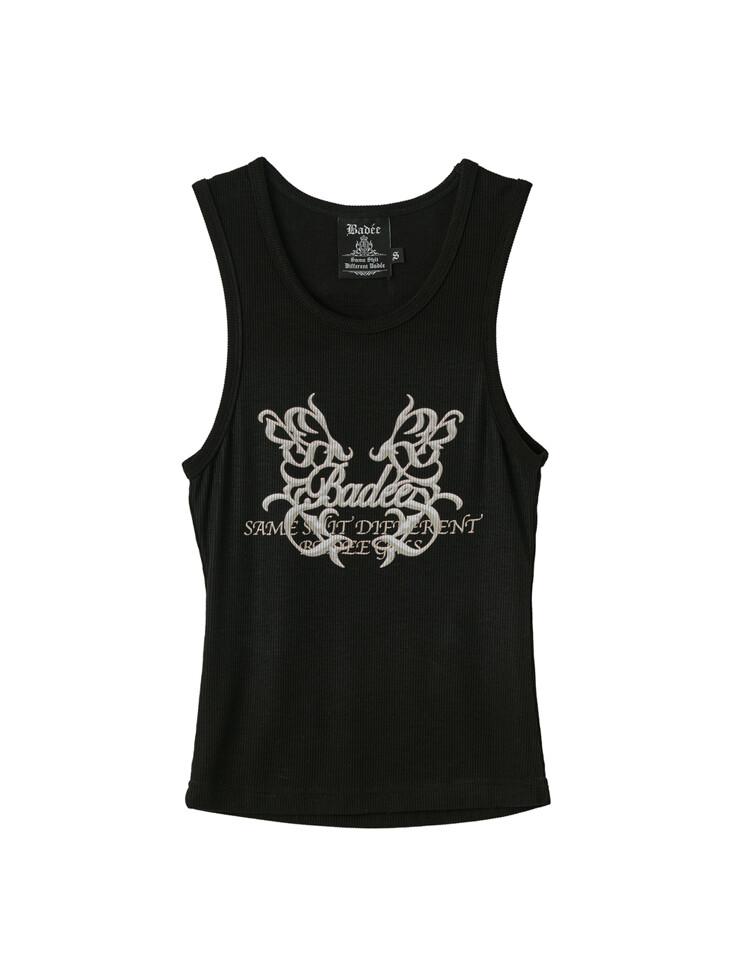 Vintage Printing Sleeveless Black