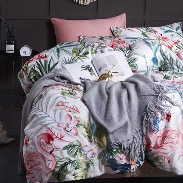 순면 고풍 핑크 플라밍고 이불베개 침대커버 세트 Q