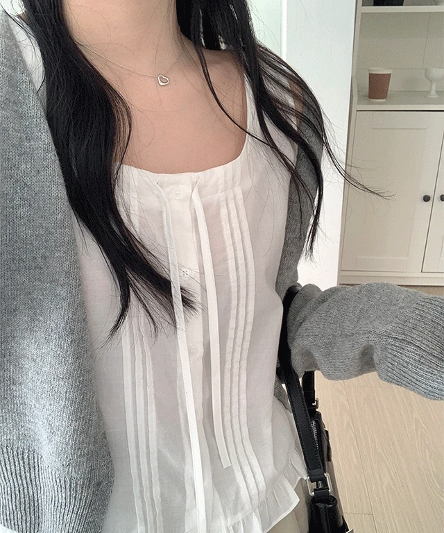 러블 핀턱 리본 나시 bl