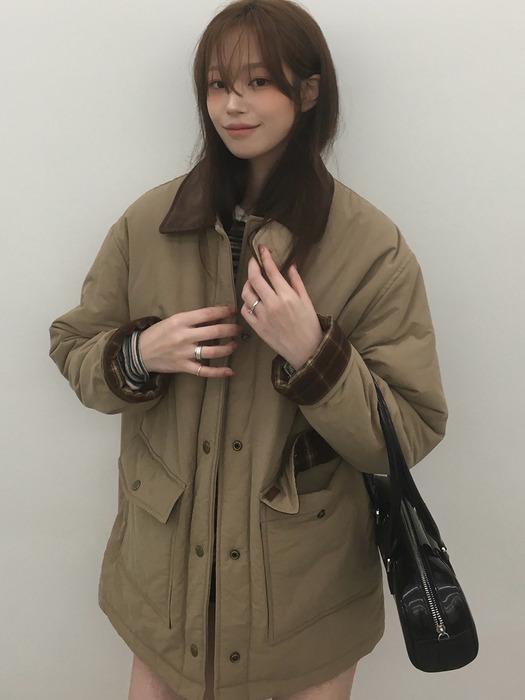 Corduroy collar point padded jumper_Beige