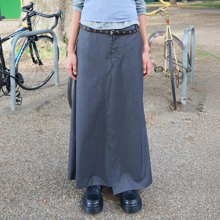 STRIPED MAXI SKIRTS_CHARCOAL_LC253SK01CC