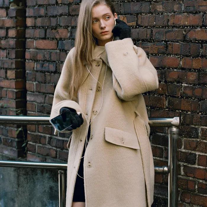 comos 1608 wool blended belted half coat (butter beige)