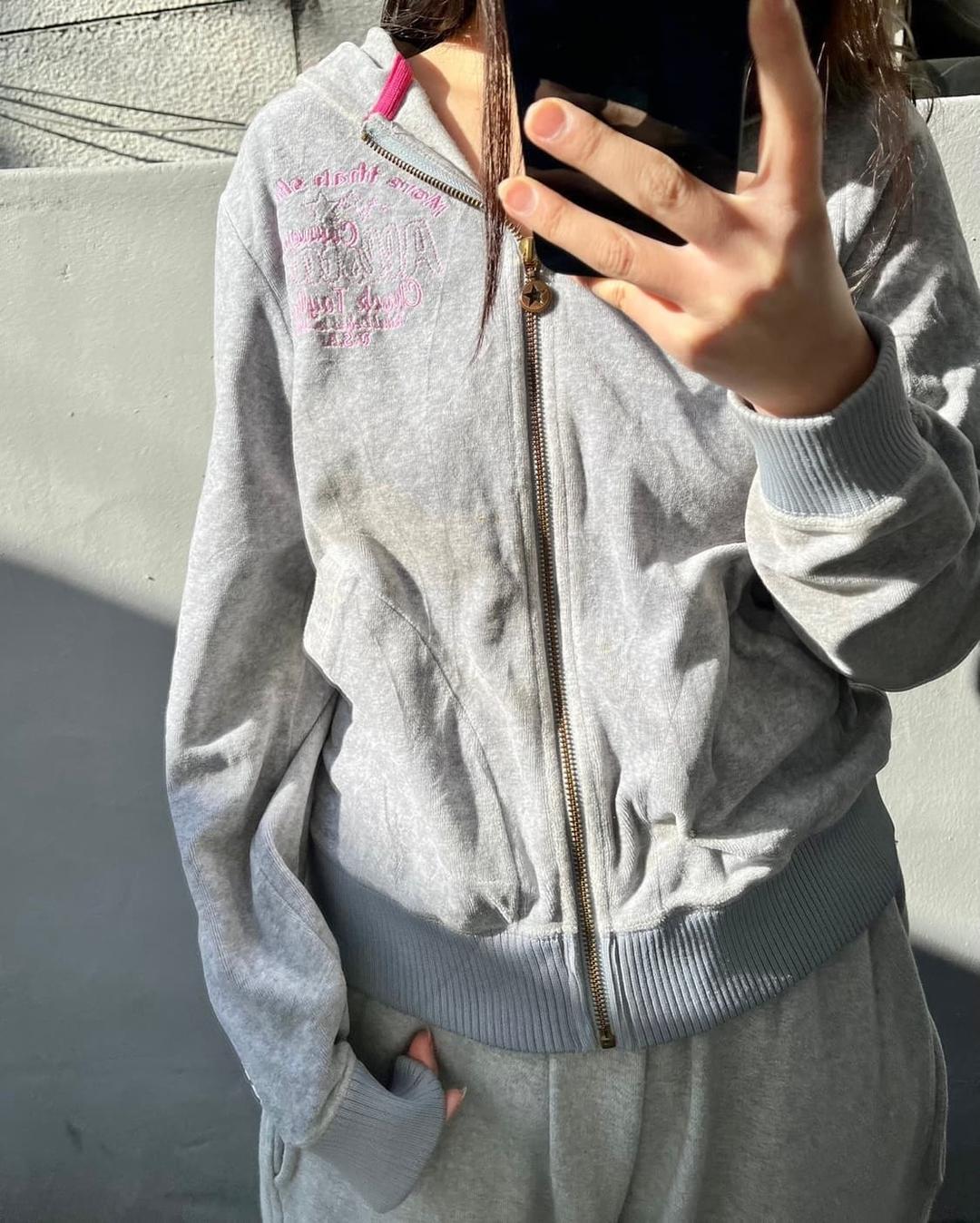 일본빈티지 Y2K 올드 컨버스 그레이 벨벳 후드집업  | 후루츠패밀리