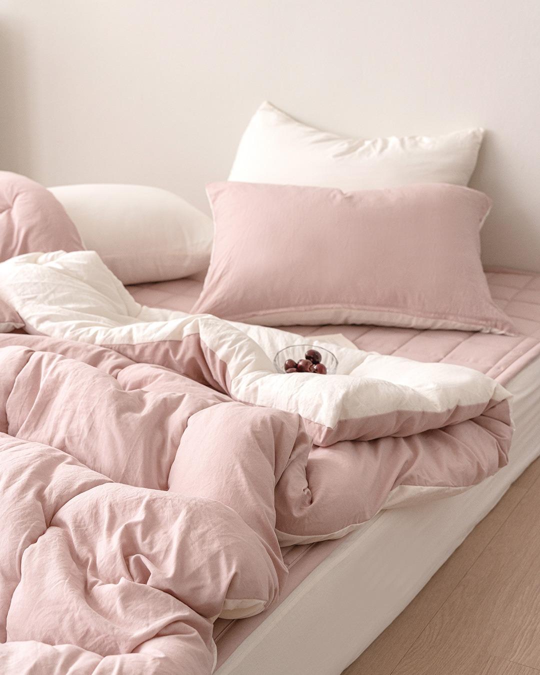 쉐이크밀크 워싱 차렵이불 침구세트-핑크 (S/Q/K)