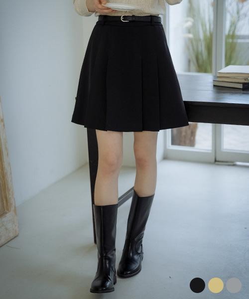 Belt set pleats skirt[3color]