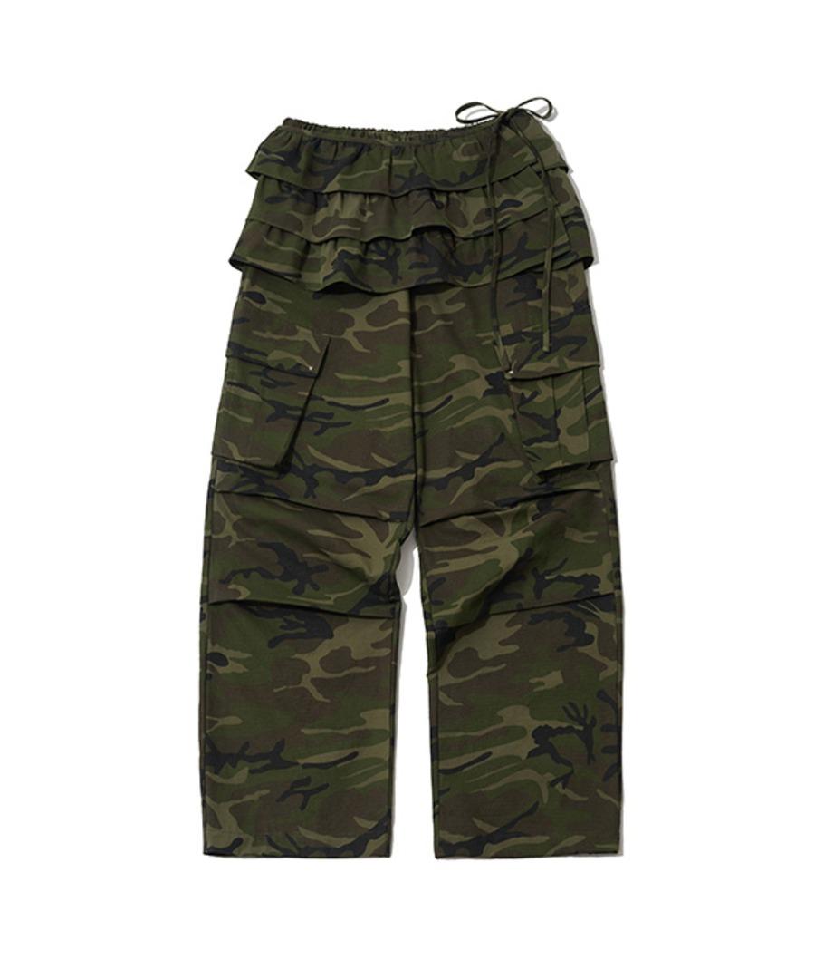 Camo Frill Layered Skirt Pants (khaki)