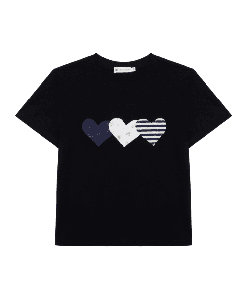 Heart Patch Cotton T-shirt Black