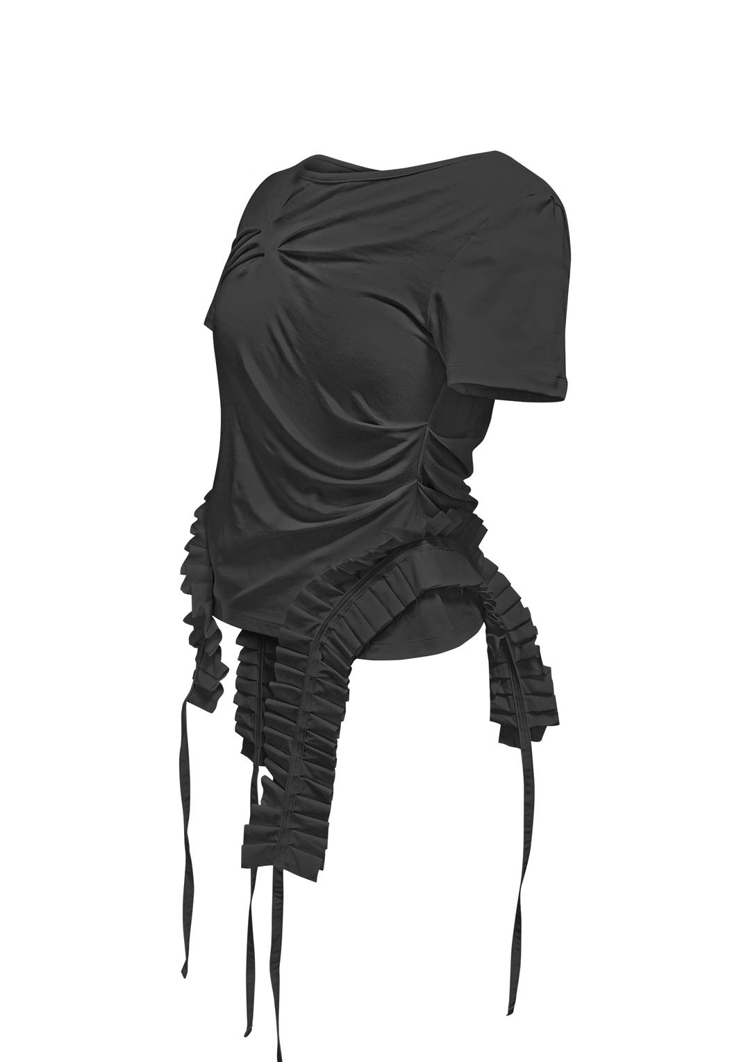 PLEATS RAIVE TOP . BLACK
