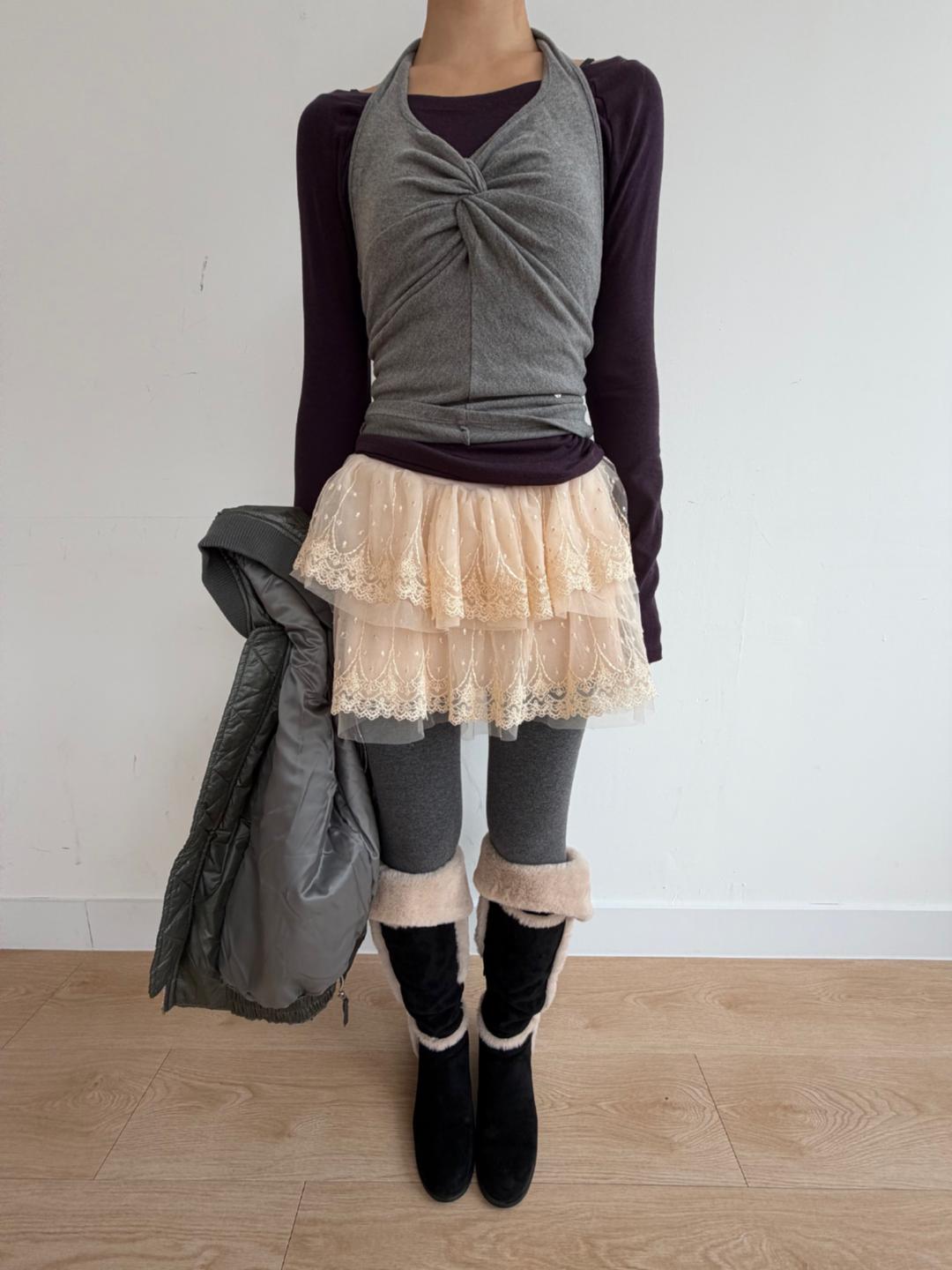 키이라 그레이 꼬임 홀터 나시(기모나시/스판)