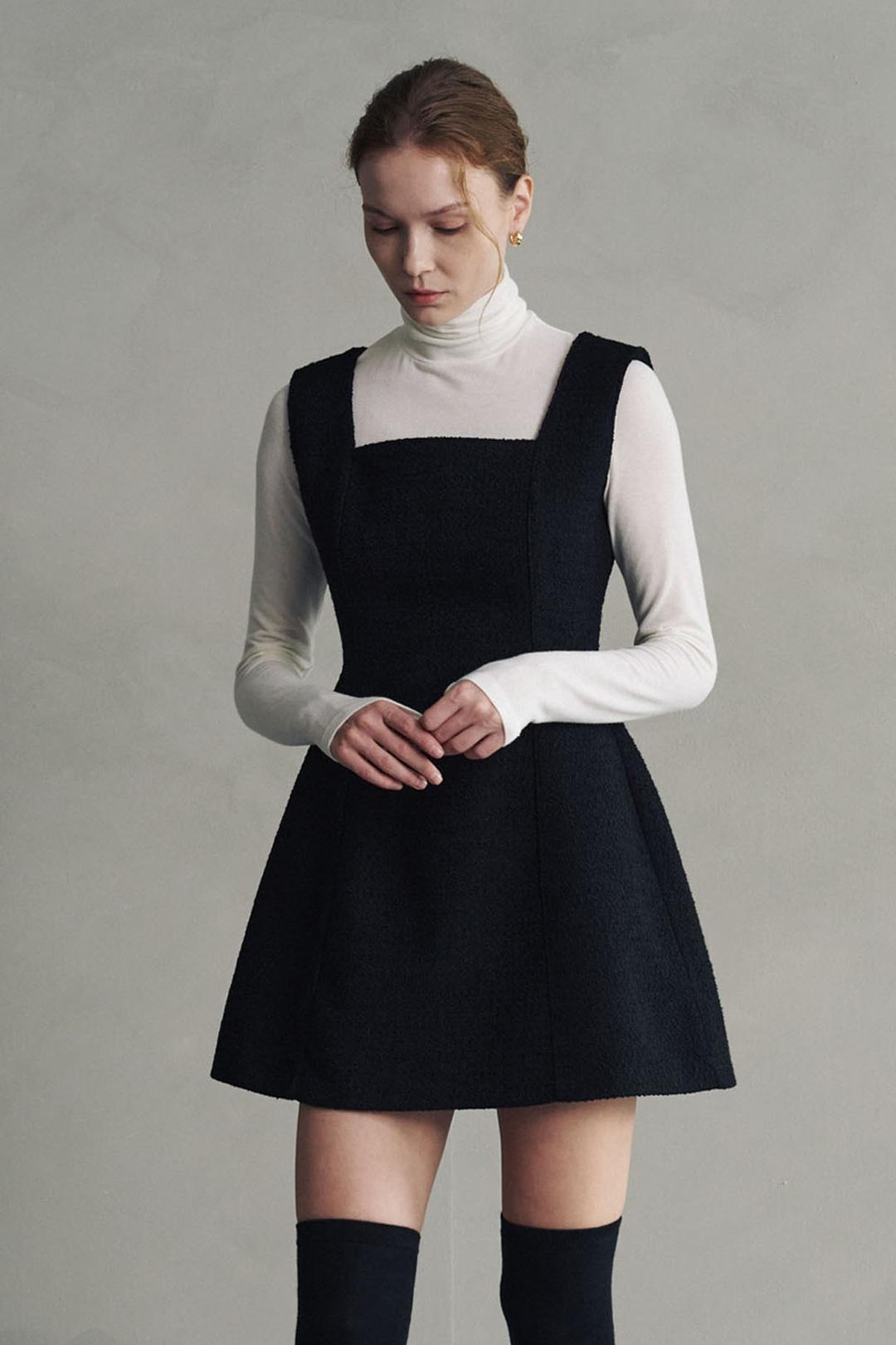 WOOL TWEED VOLUME MINI DRESS_BLACK