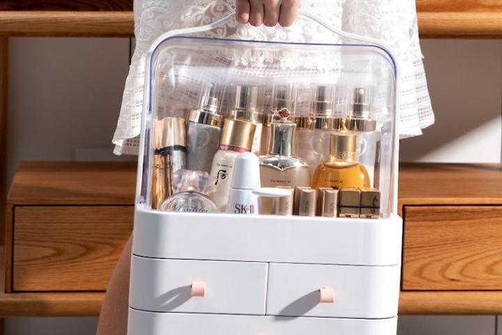 화이트 3색 손잡이 화장품 정리대 보관함 수납함