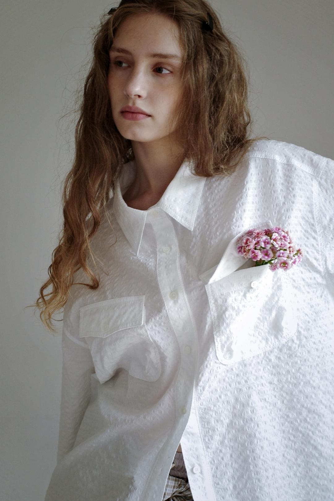 Seersucker check shirt, White