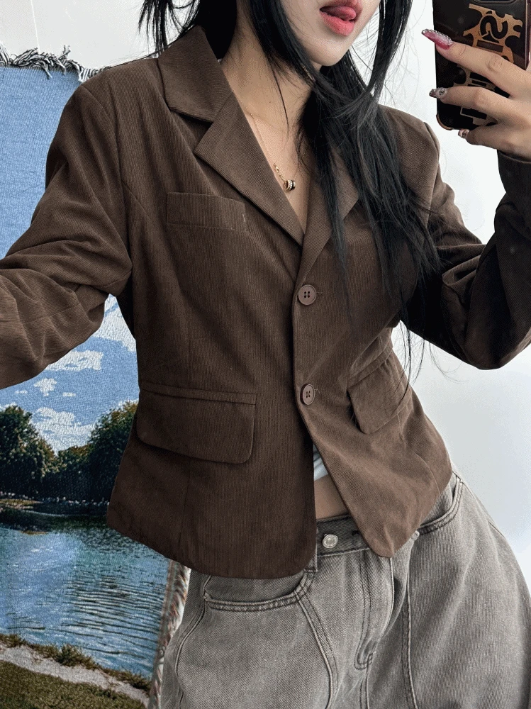 ★10/24 출고예정★긱시크 골덴 코듀로이 메킷 라인 더블 버튼 크롭 자켓(2color)