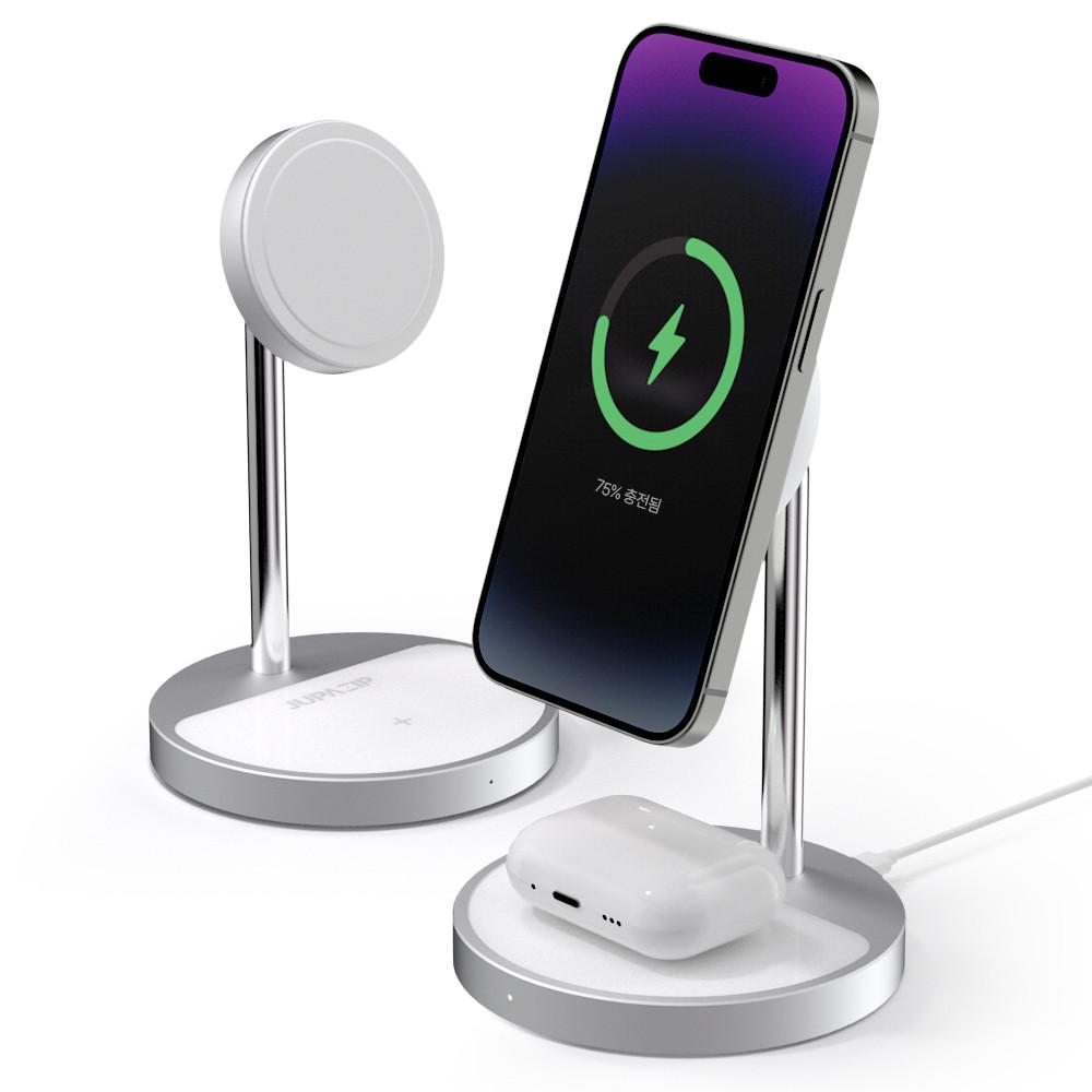 주파집  MFM 인증 2in1 맥세이프 고속 무선충전기 HWC03