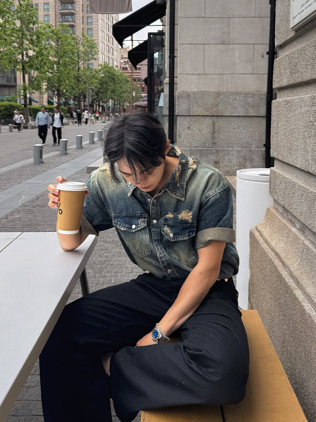 [#100장 돌파] 블란 데미지 워싱 셔츠