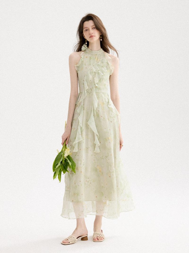 [셀럽착용] 세이지 홀터넥 롱원피스