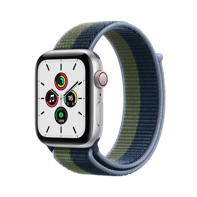 [중복5%] Apple 애플워치 SE 1세대 44mm 셀룰러 실버 알루미늄 케이스 어비스 블루/모스 그린 스포츠 루프 (MKT03KH/A)