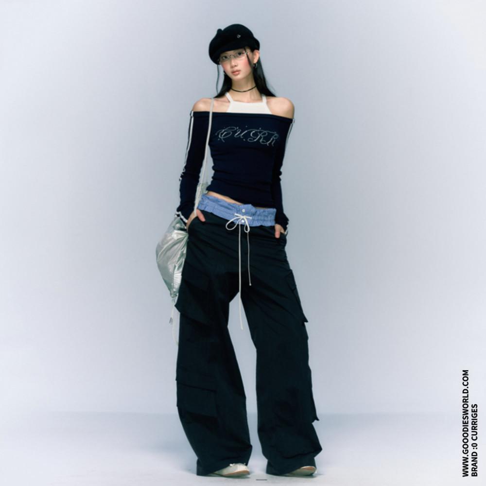 CURRIGES 팬츠 더블 웨이스트 루즈핏 와이드 레그 워크웨어 팬츠