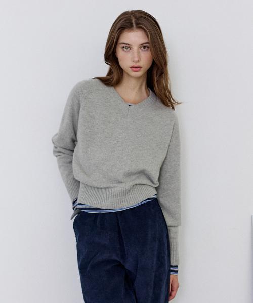 캐시미어 블렌드 브이넥 니트-그레이