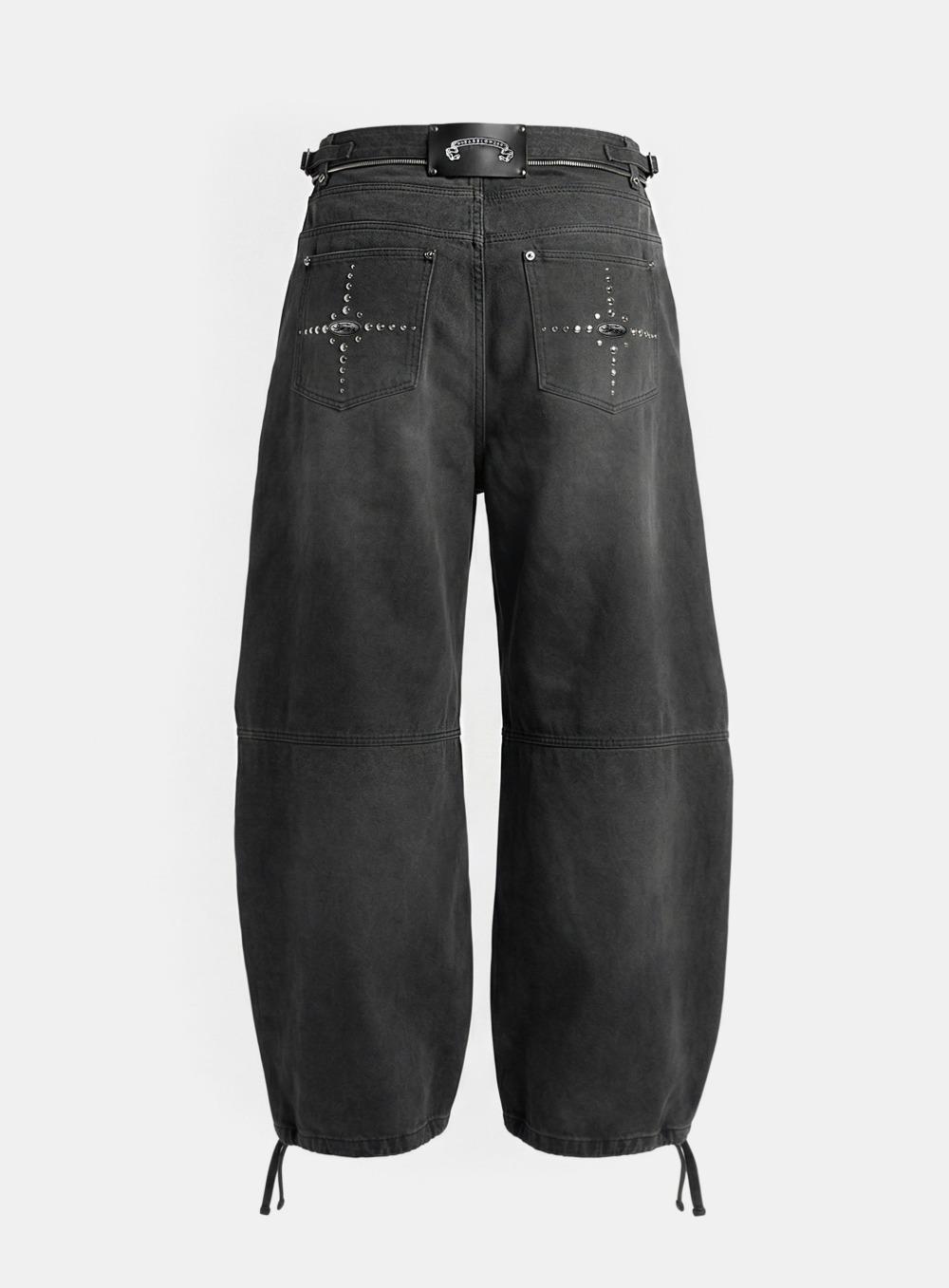 [w-pts25-117] 스타 스터디드 컨벡스 팬츠 - 더스티블랙