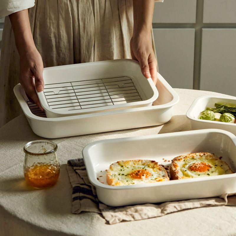 세라믹 밧드 사각 트레이  4size (스테인리스 렉 포함) - 우리의식탁 | 요리를 스타일하다