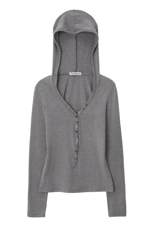 버튼 티셔츠_그레이