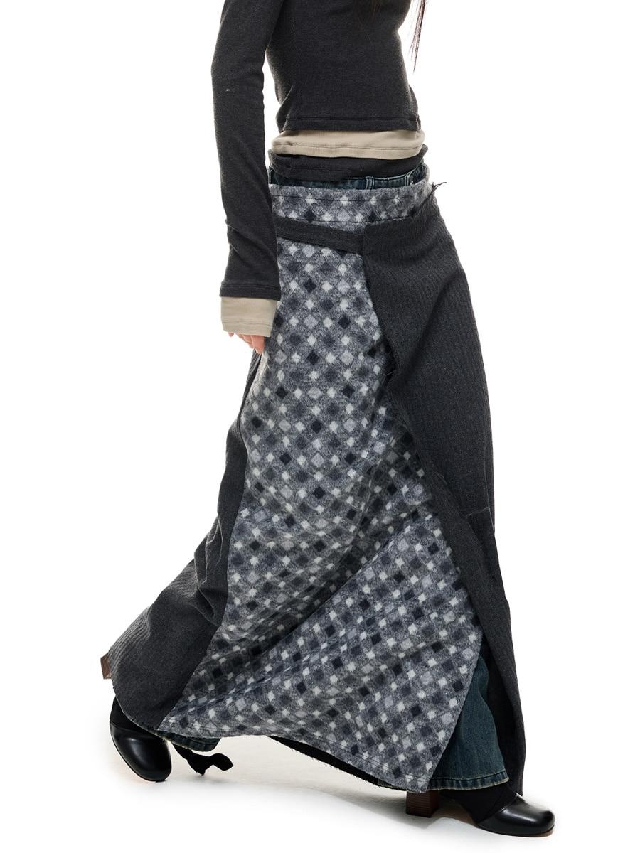 JIKOO Pixel Paint Frayed Edges Midi Skirt