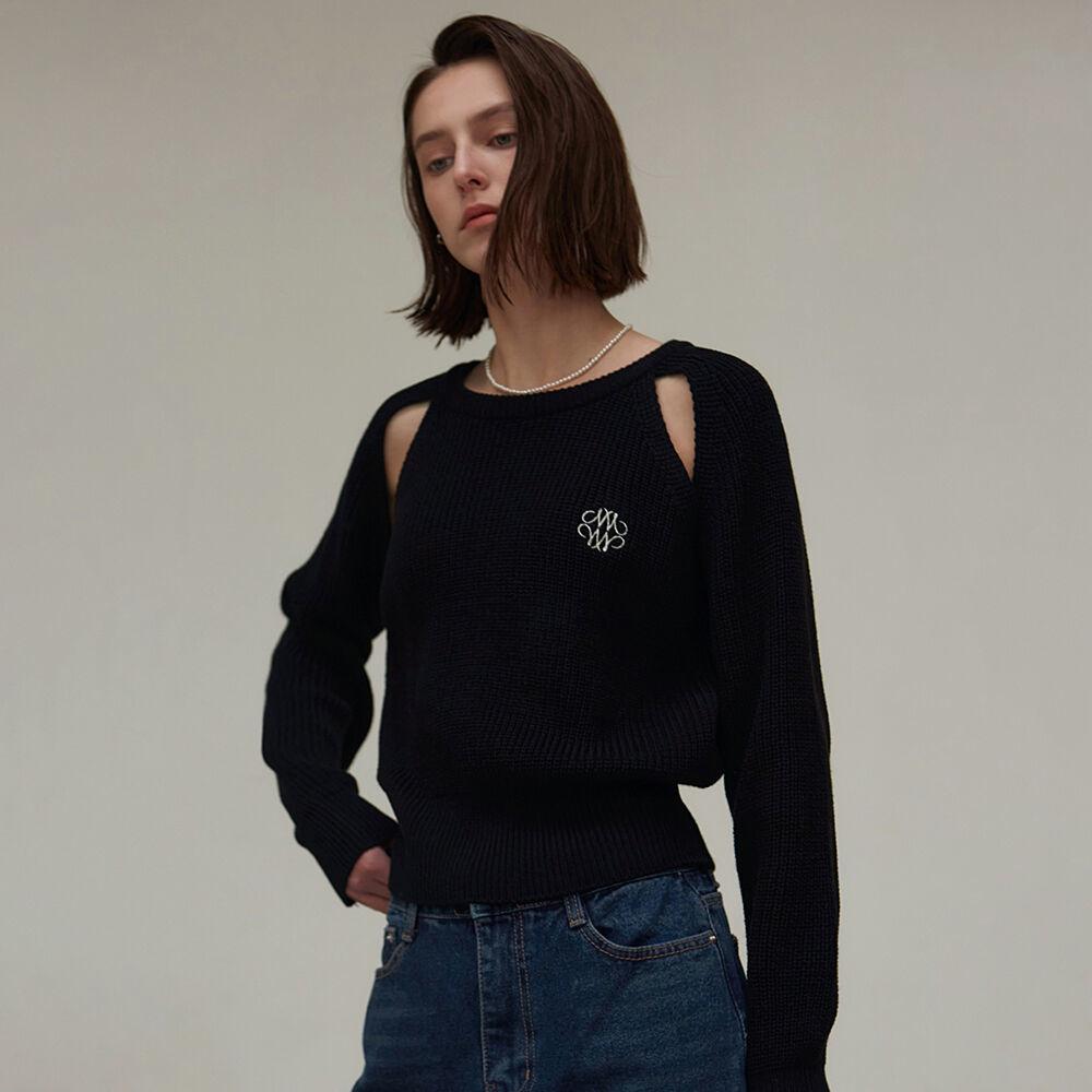 RIBBED CUT OUT KNIT_BLACK