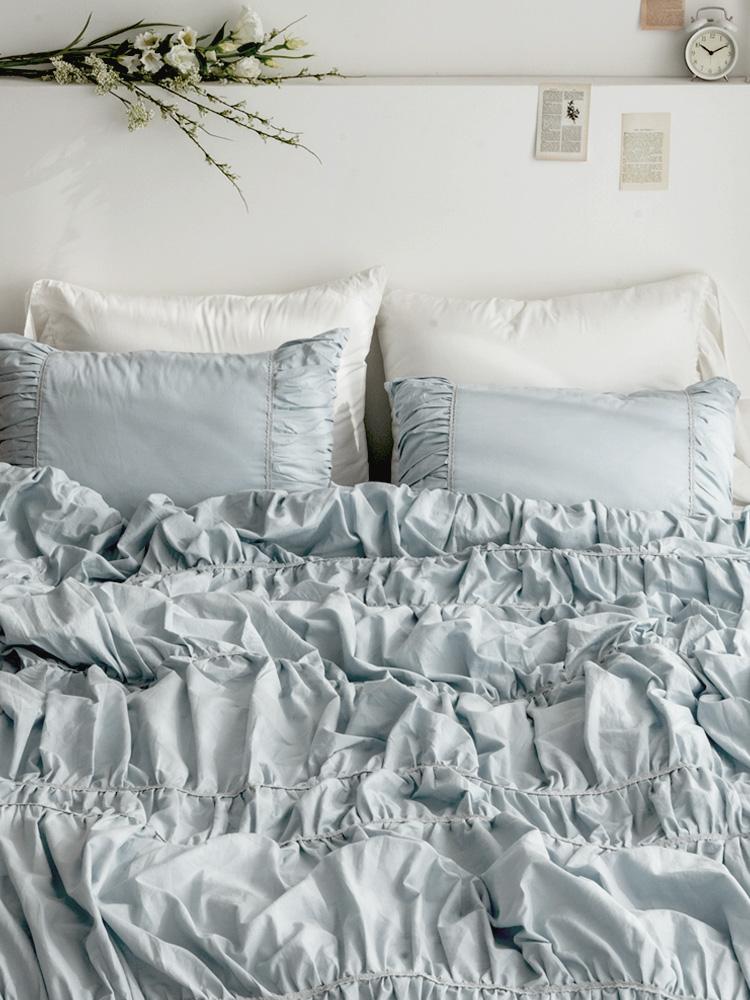 드레스 오가닉 코튼100 셔링 차렵이불 (그레이쉬블루)