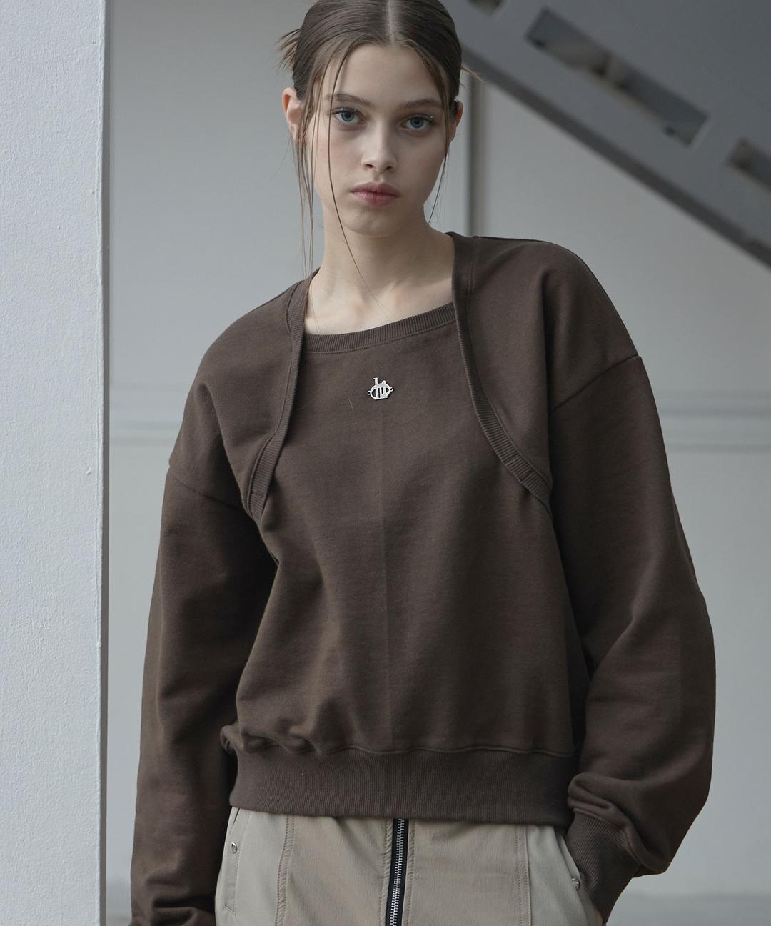 레이어드 볼레로 스웨트셔츠 (브라운)