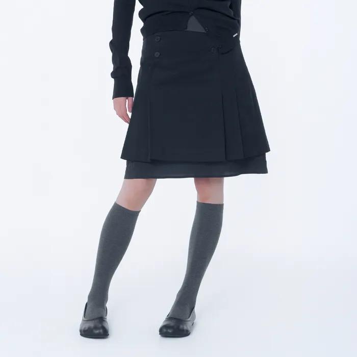 Layered pleats midi skirt BLACK