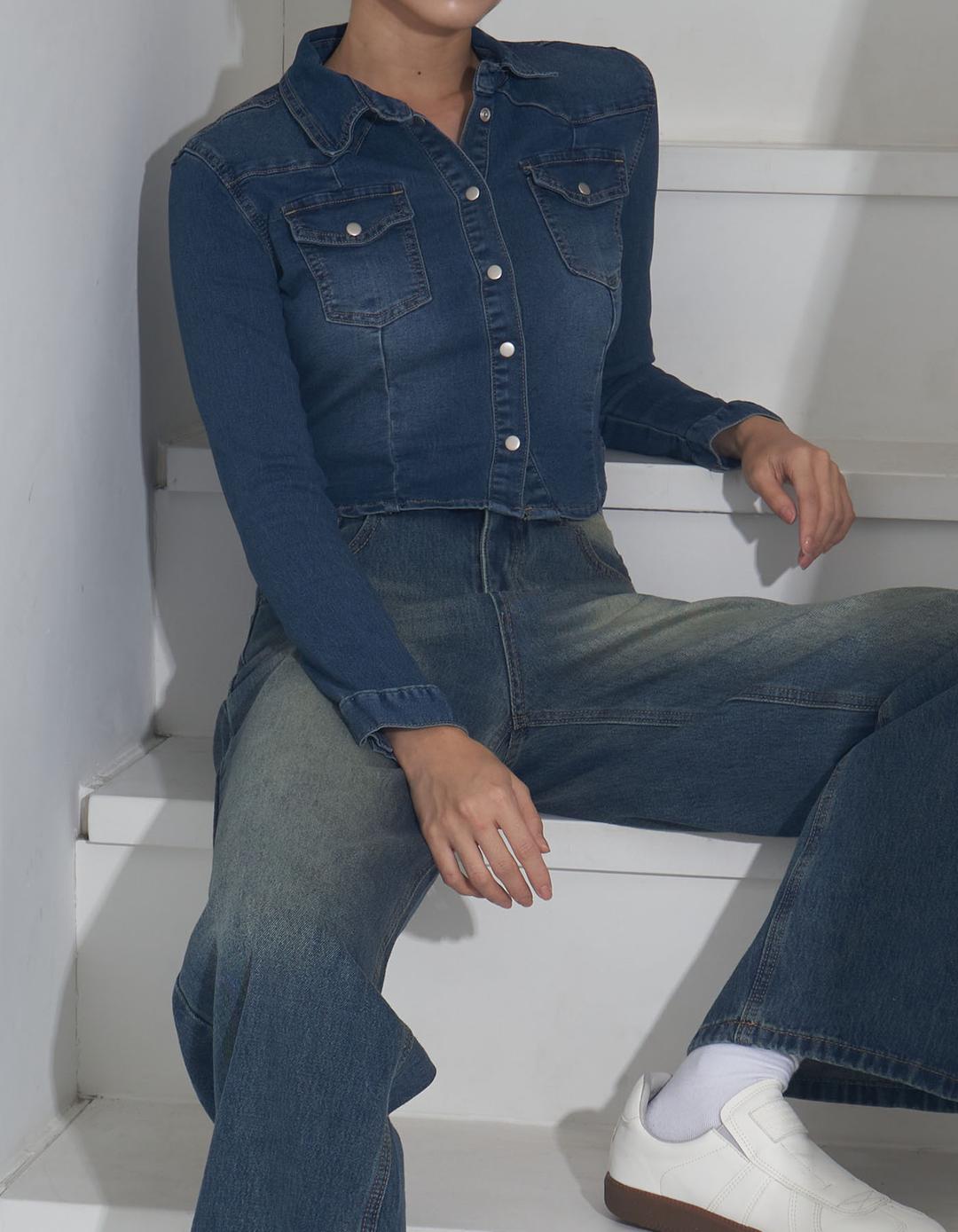 Crop denim mate shirts (2 Color)