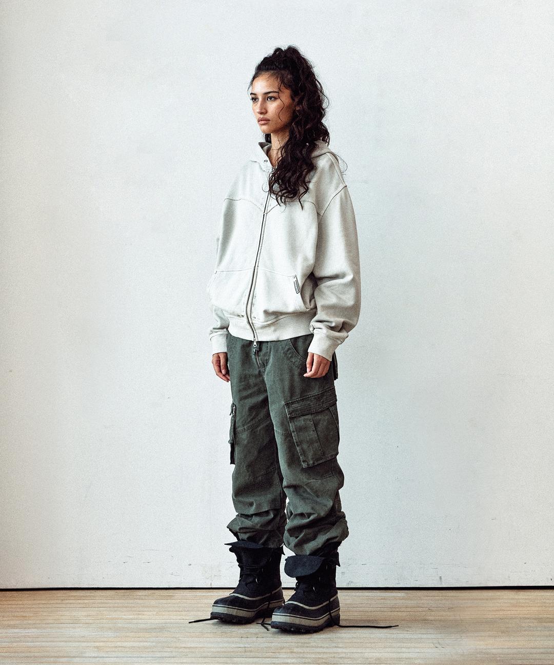 DYED HOODIE ZIP-UP BEIGE