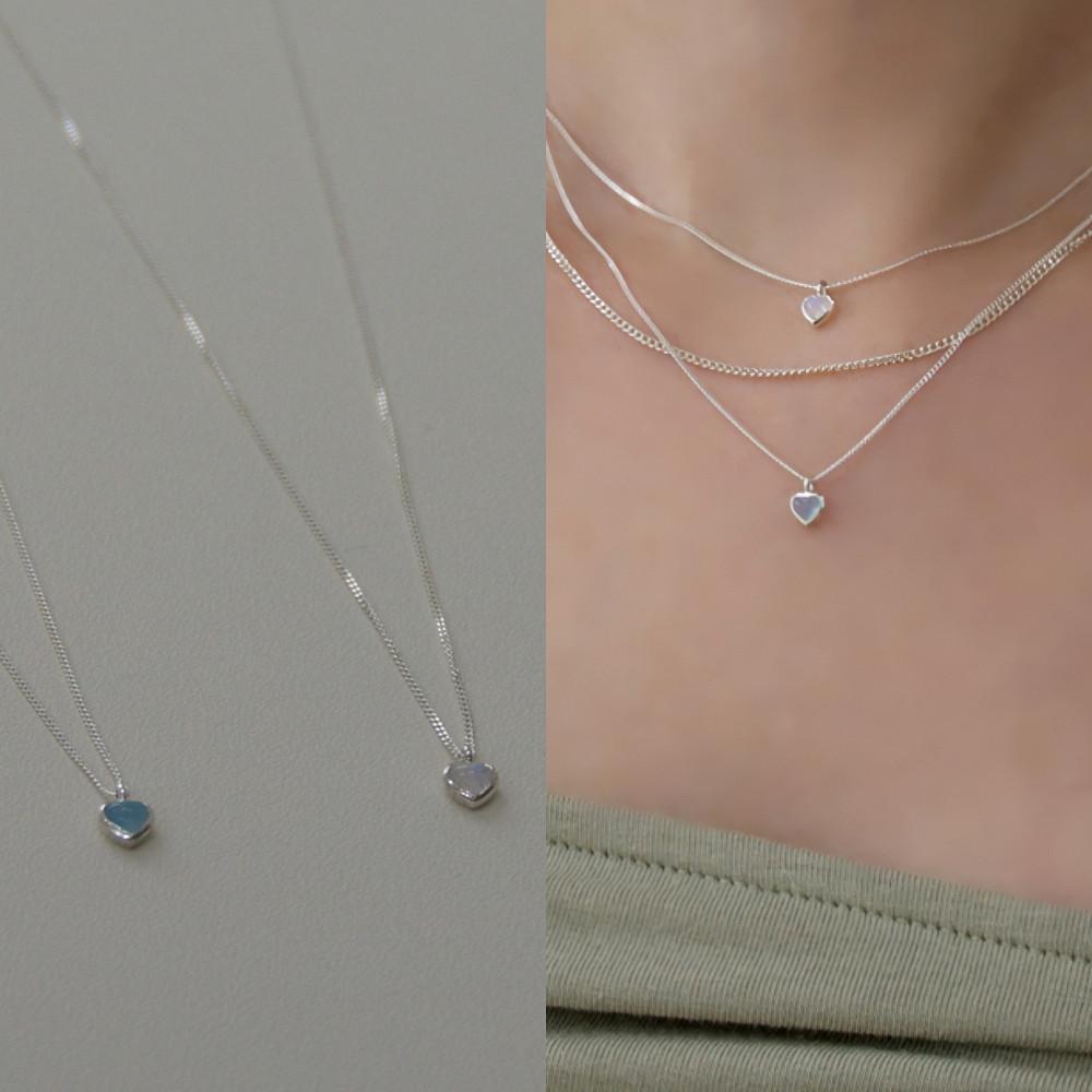 silver925 하트 원석 목걸이 (블루칼세도니/레인보우문스톤)