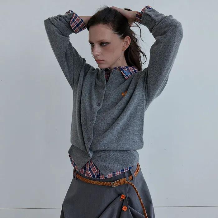 BUTTON BASIC CARDIGAN / dark grey