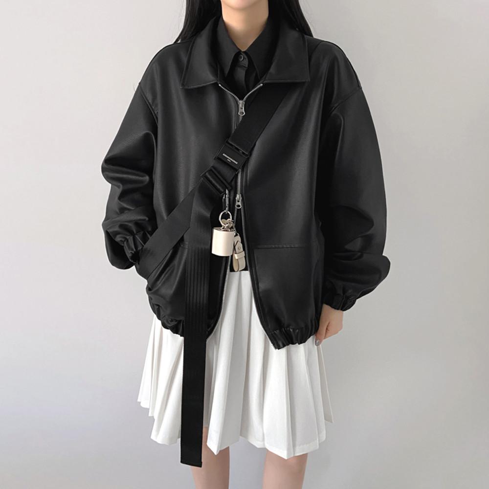 [무료배송!주문폭주!] 남녀공용 투웨이 레더 블루종 카라 자켓