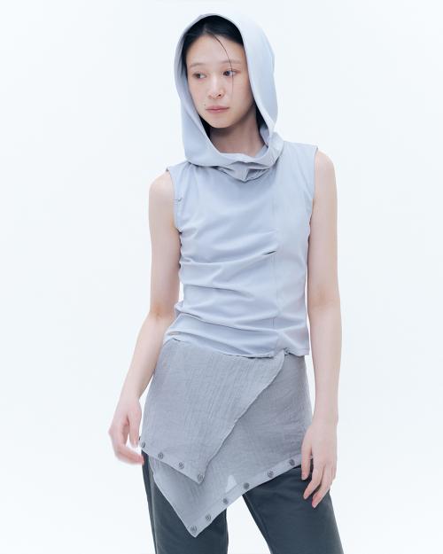 Cowl neck pintuck sleeveless GREY