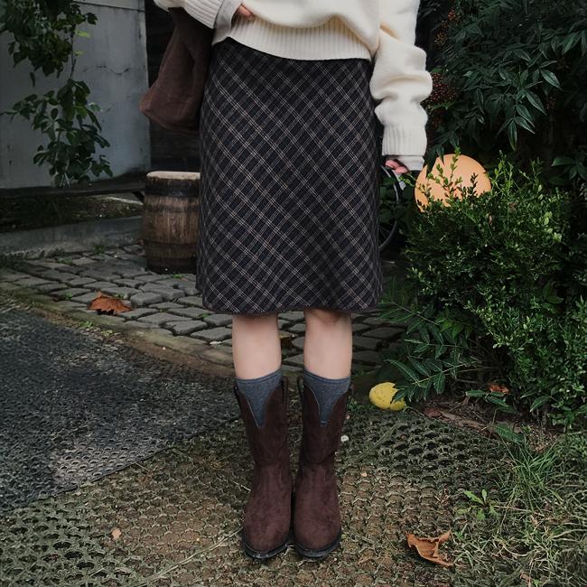 니썸 [겨울스커트☃️울30/체크스커트/미디스커트/미디기장/겨울치마/레이스스커트/레이스/울스커트/울혼방/페미닌/데일리][made]브리튼체크레이스스커트 - 2color