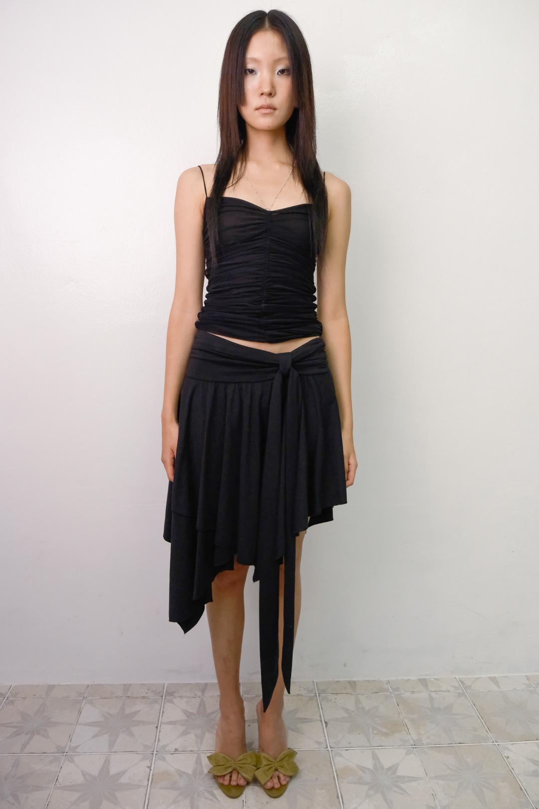 Draped Tie Skirt & Scarf Set *Black