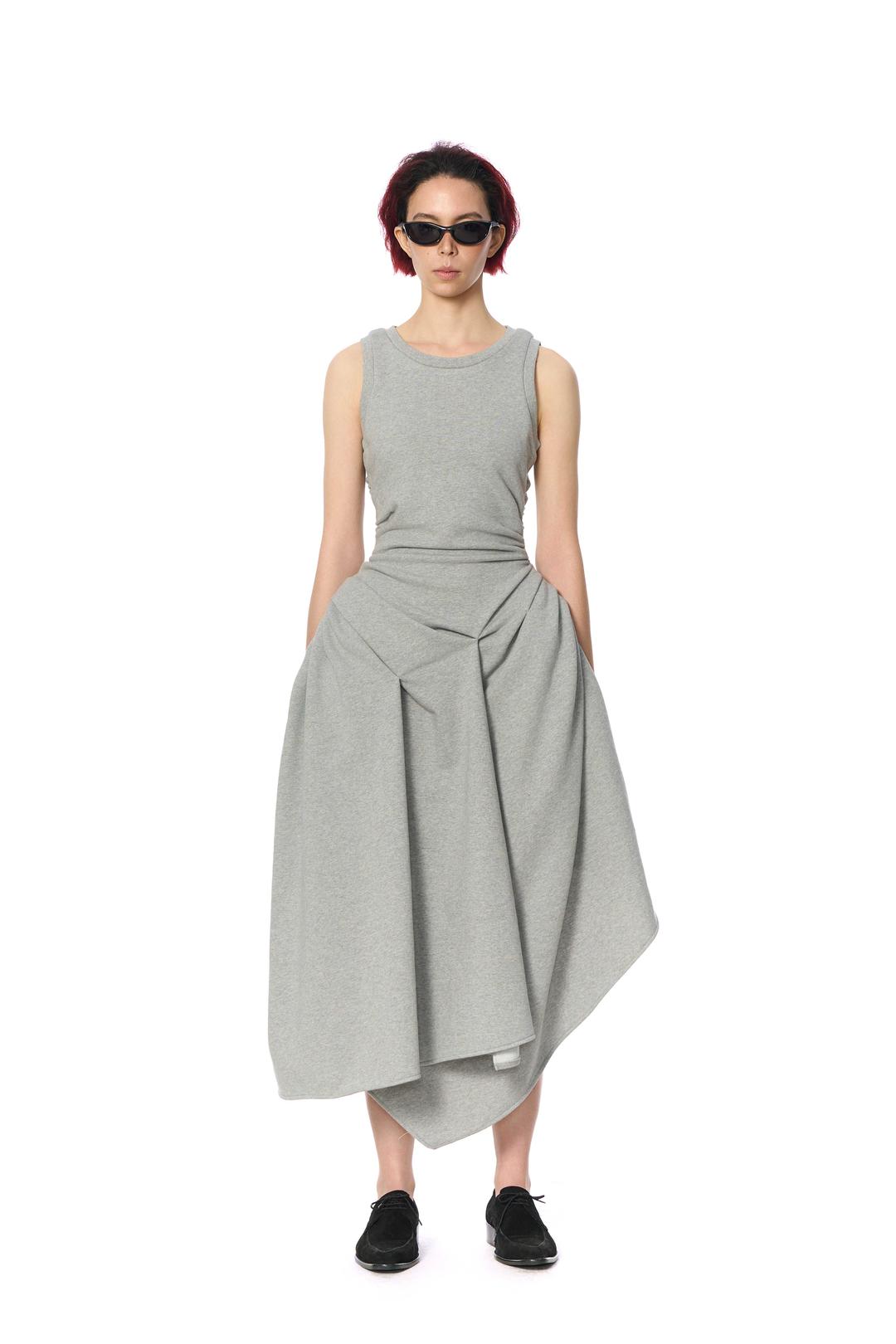 GREY DRAPED VOLUME DRESS