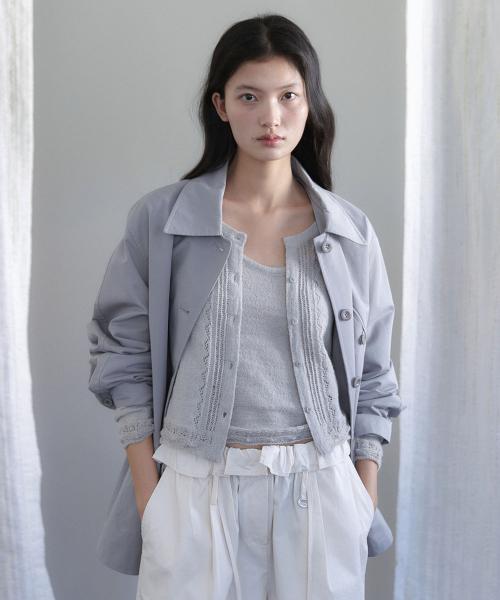 COTTON SAPARI TRENCH JACKET [ PALE BLUE ]