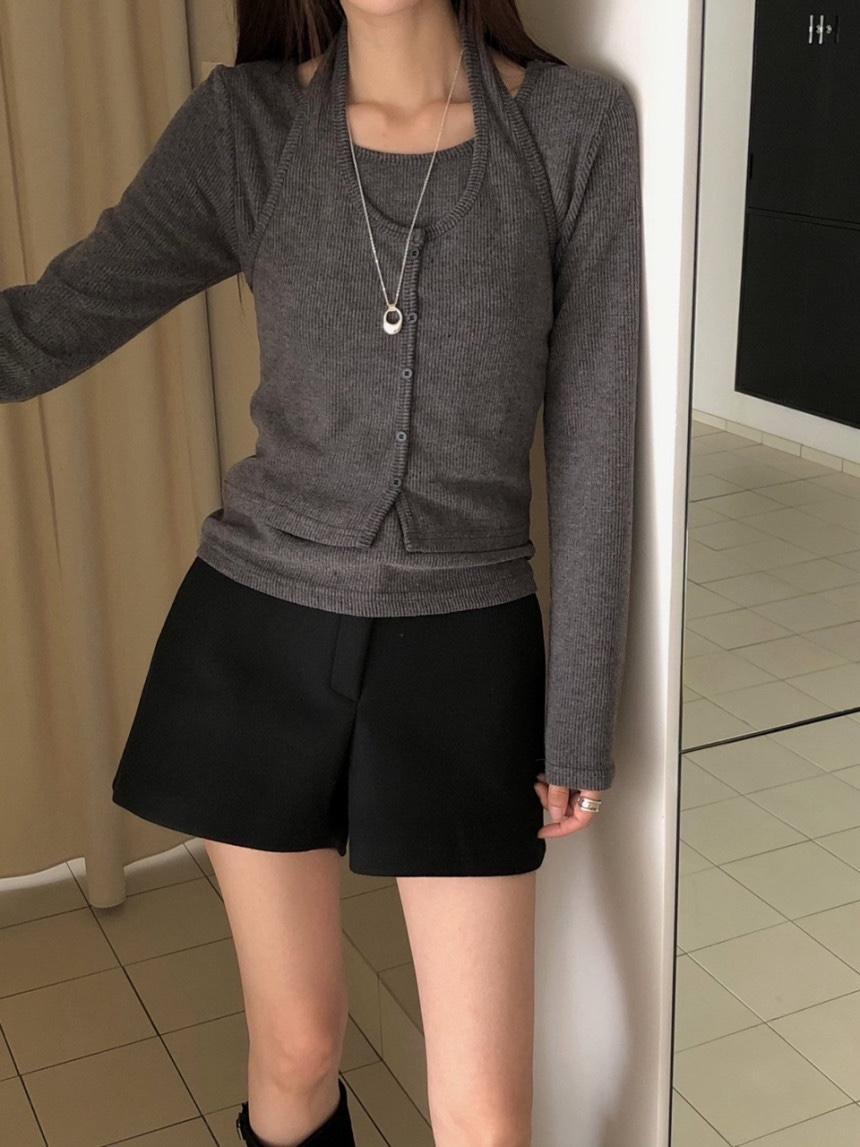 버터프레즐마켓 린다 기모 티셔츠 홀터 나시 세트, 레이어드 골지 니트 연말룩셋 3color