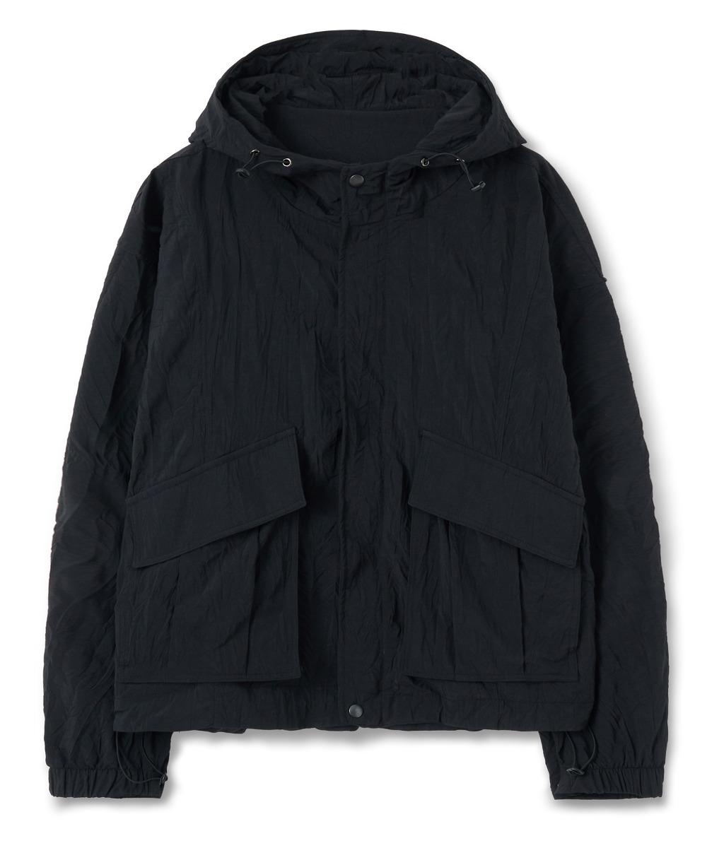 hooded wrinkle jacket (black)