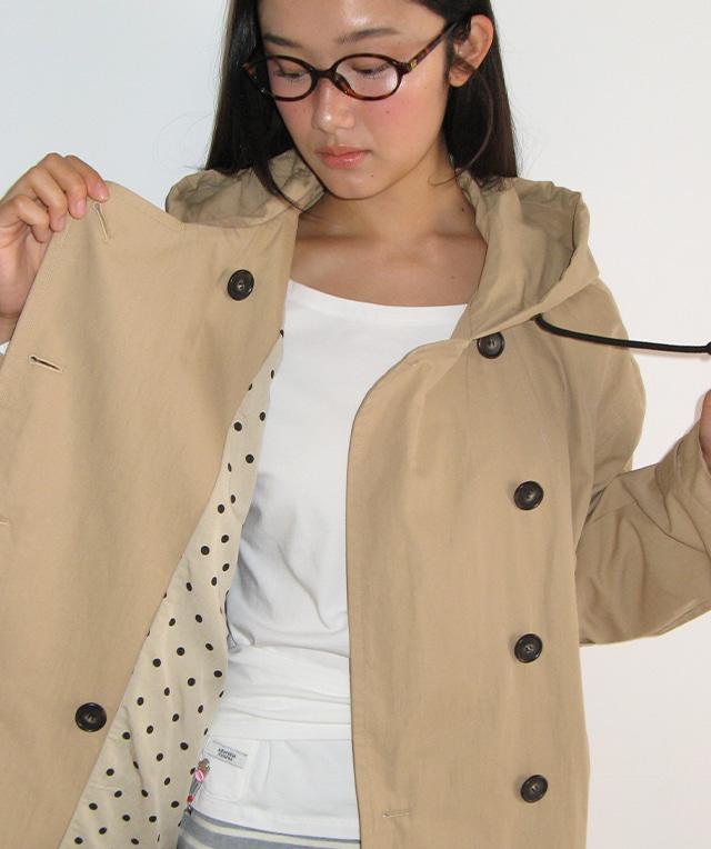 HOODED ASYMMETRIC TRENCH JACKET BEIGE